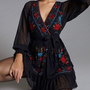 Anthropologie black embroidered dress - size M